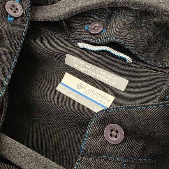 Columbia Men's Gray Button Up Shirt w/ Detachable Hood And Blue Accents Size L - Picture 6 of 7